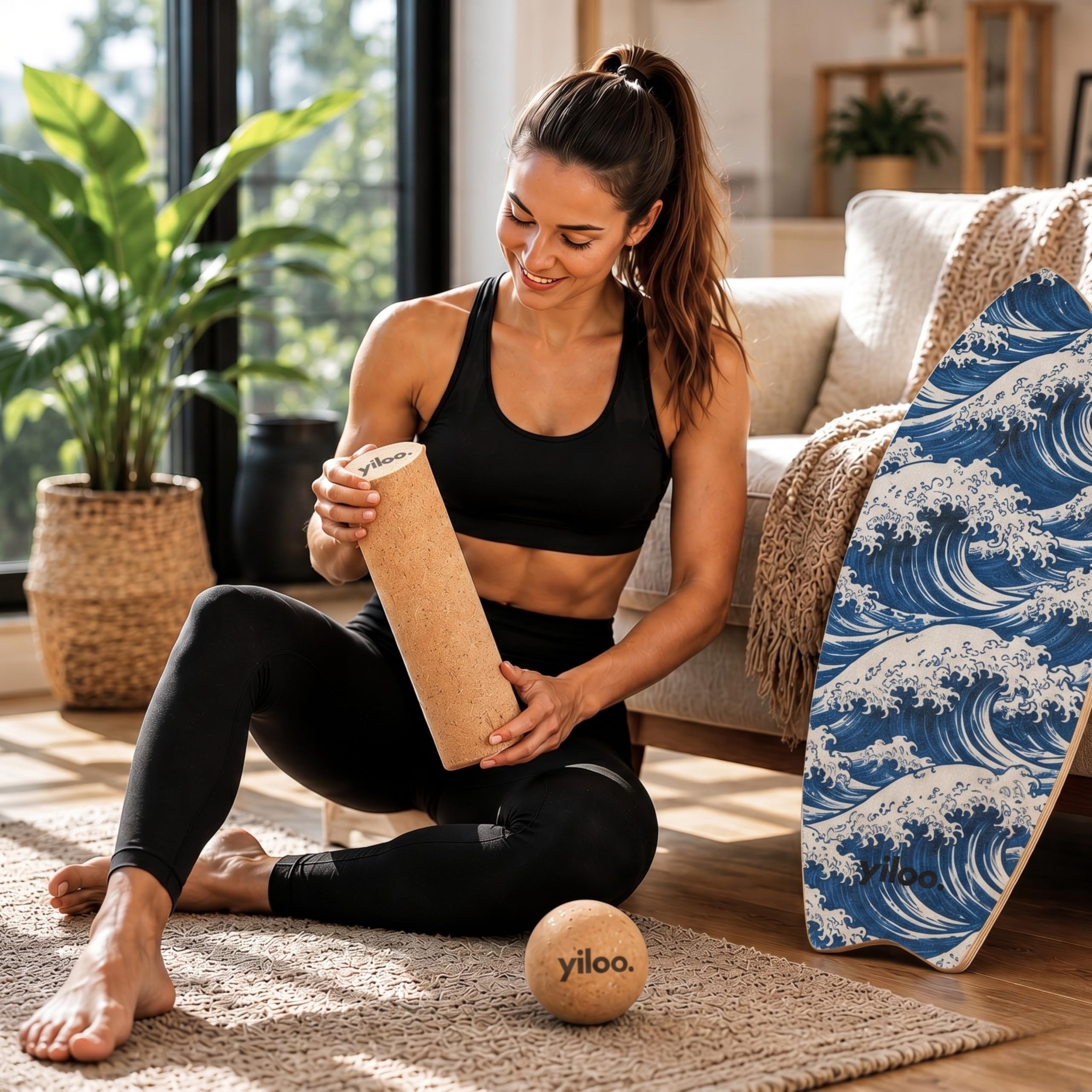 Hawaii Balance Board aus Holz – Gleichgewichtstrainer mit Rolle & Balance Ball – Handgefertigt & rutschfest für Core Training, Fitness, Surf & Koordination – bis 150 kg