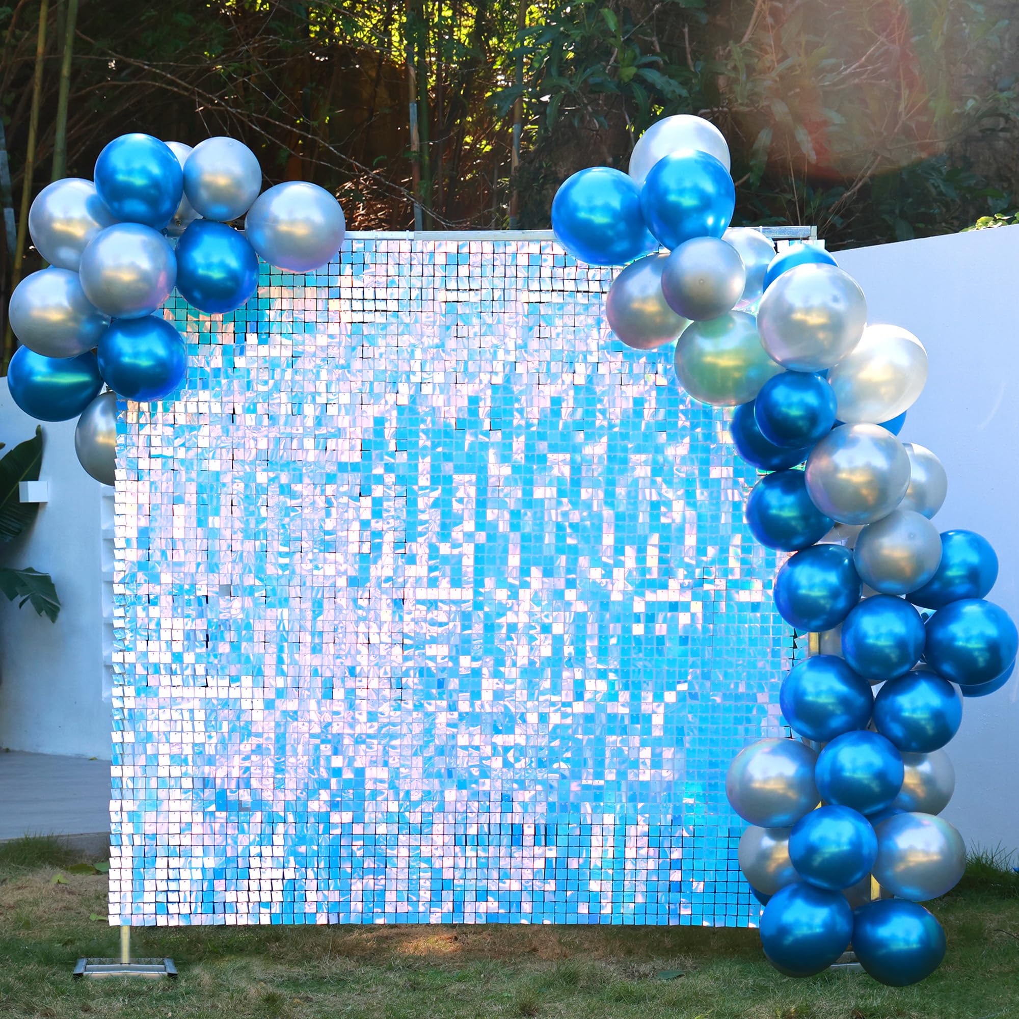 Ayfjovs 36 PCS Shimmer Wall Backdrop, Iridescent Blue Sequin Wall Panels Backdrop, Shimmer Backdrop for Wedding, Anniversary, Birthday, Party, Photo Booth