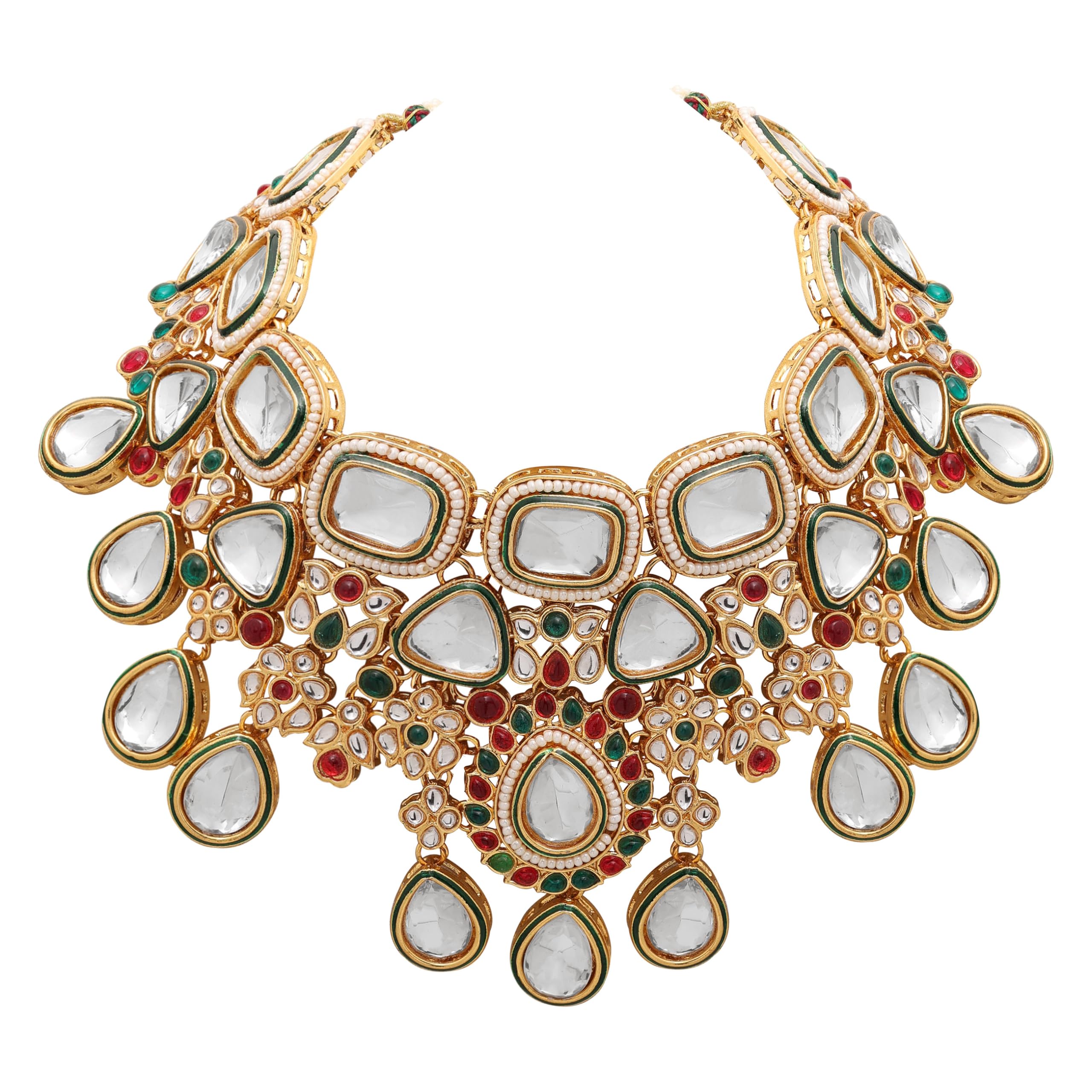Wedding Collection, set girocollo da sposa placcato oro con pietra Kundan e Meena, per donne e ragazze, in metallo, senza pietre preziose