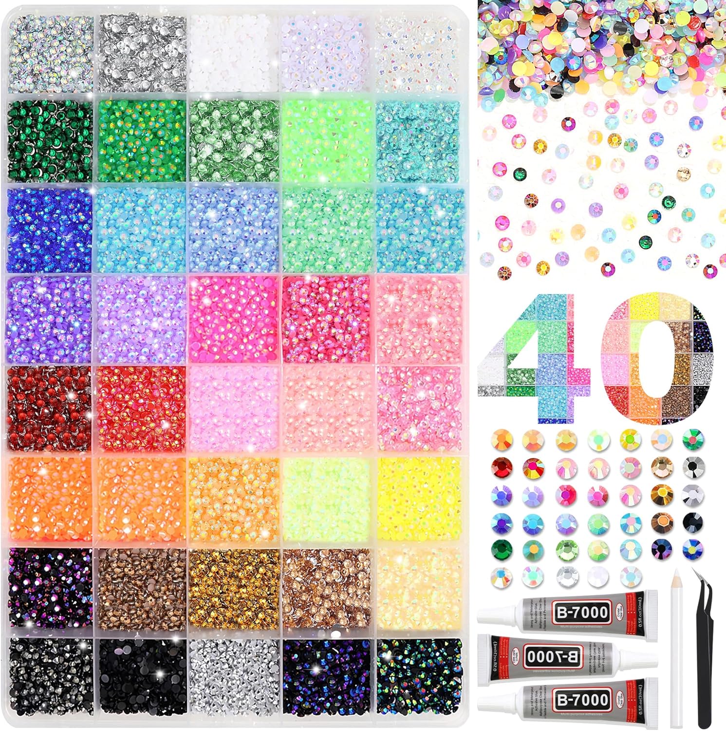 RODAKY Resin Jelly Rhinestones for Bedazzling Crafting,40 Color Rhinestones for Nails Art,3MM Nail Rhinestone and Gems,Nail Diamond Flatback Gems Crystals Charms for Nail Design DIY Makeup Decor