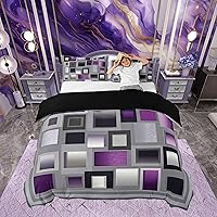 Vista 38 de Funda de edredón abstracta de color negro y morado, tamaño Queen, funda de edredón de geometría moderna con 2 fundas de almohada para adolescentes