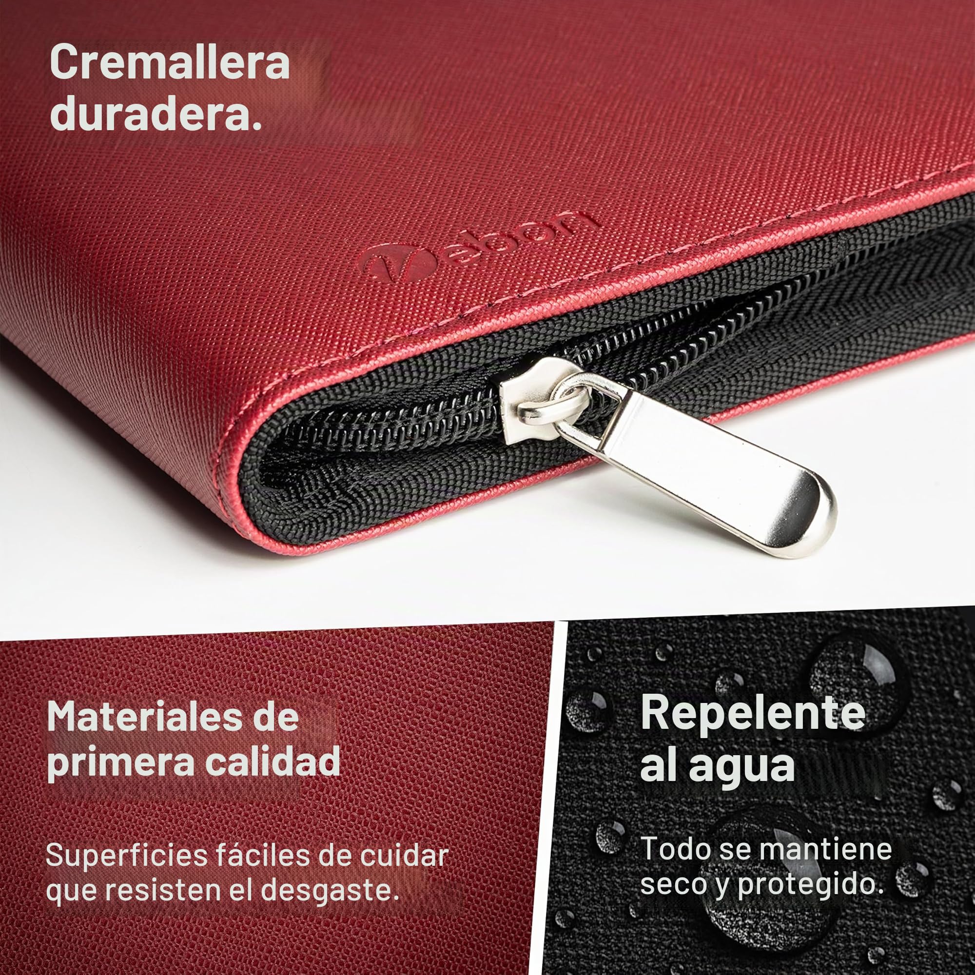 Vebon® Carpeta de anillas A4 "París", cremallera + portapapeles I Carpeta para documentos + bolsa para ordenador portátil I espacio extra I piel sintética, kirschrot