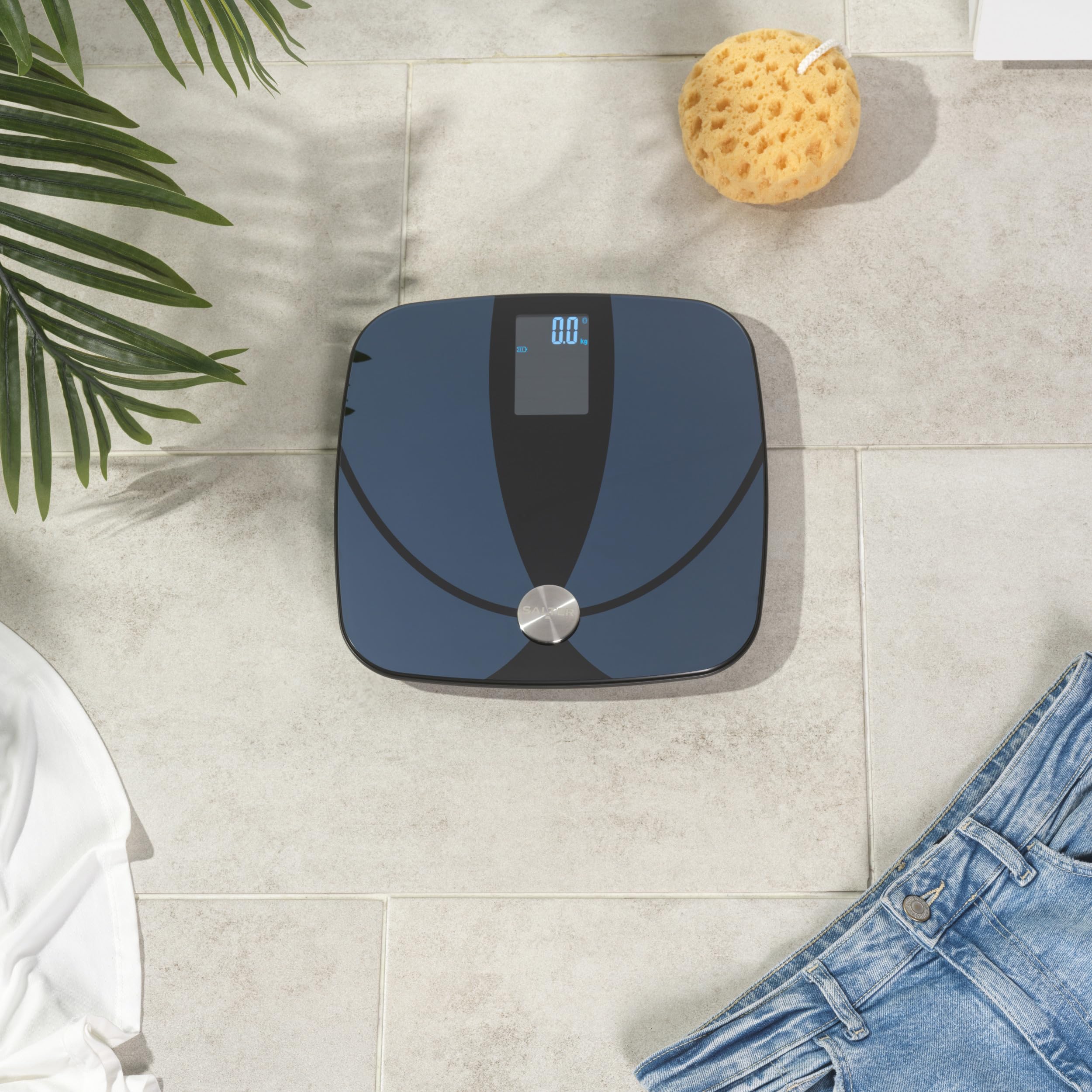 Salter Bilancia analizzatore digitale – Bilancia da bagno intelligente, grande display multi-lettura, 180 kg, 17 metriche della composizione corporea, 8 utenti, peso corporeo, grasso, acqua, massa