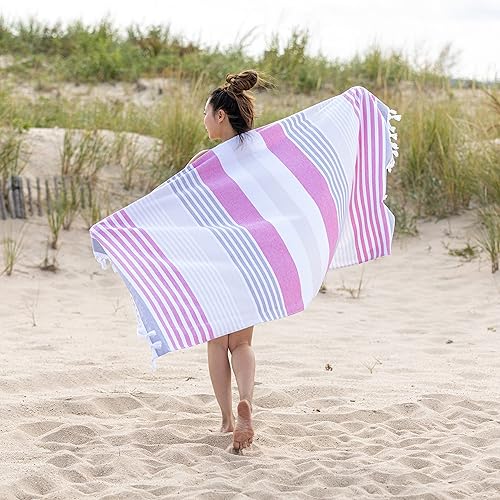 Miniatura 2 de SUPERIOR Meera Stripe - Toalla de playa de gran tamaño, 35 x 68 pulgadas, fucsia