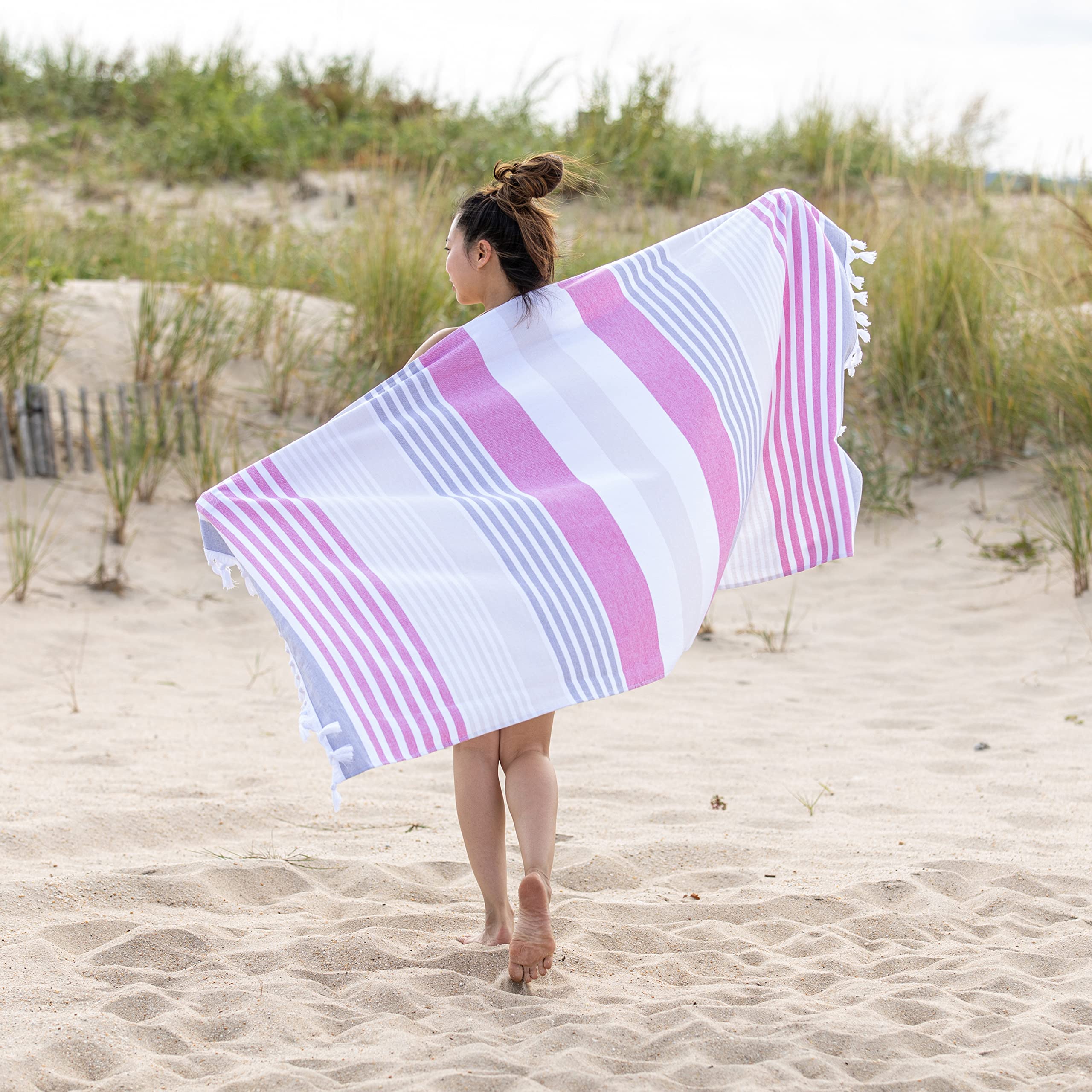 Superior Meera - Toalla de Playa a Rayas, 35 x 68 Pulgadas, Color Fucsia