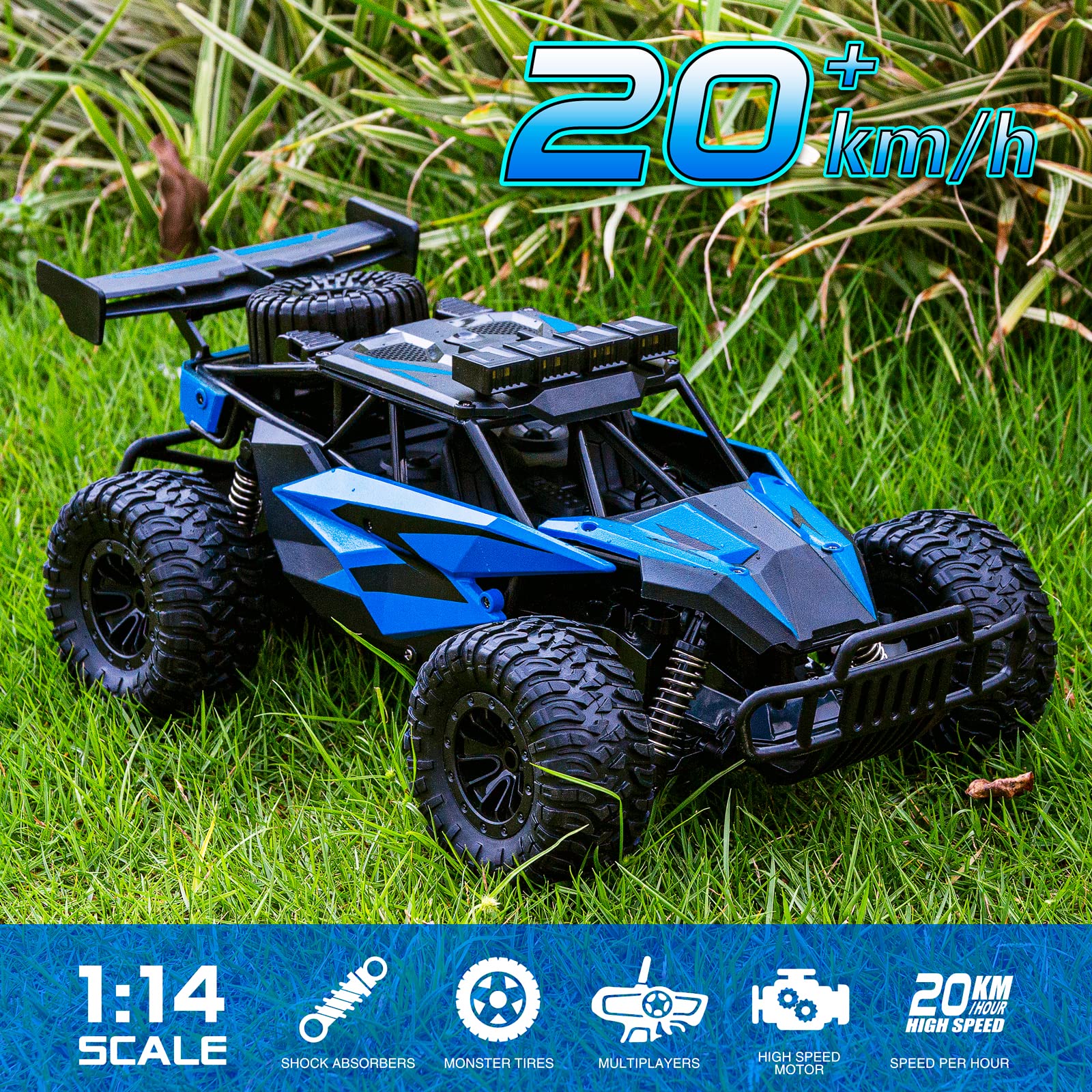 ACAMMZAR AT2 Coche Teledirigido, 1/16 2WD RC Coche con 20+Km/h, 2.4GHz Crawler Camiones de Control Remoto Juguete con 2 Baterías 50min Tiempo de Juego, Regalo para Niños y Adultos