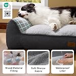 Bedsure SupportMax Orthopedic Large Dog Bed, XL Extra Thick Shredded Foam Dog Couch with Waterproof Washable Cover, Sherpa Pet Sofa with Nonskid Bottom for Large Dogs, Grey, 42"
