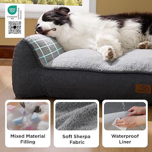 Miniatura 4 de Bedsure Camas ortopédicas para perros de tamaño grande, cama extra gruesa de apoyo para perros grandes con funda impermeable lavable, sofá cama para