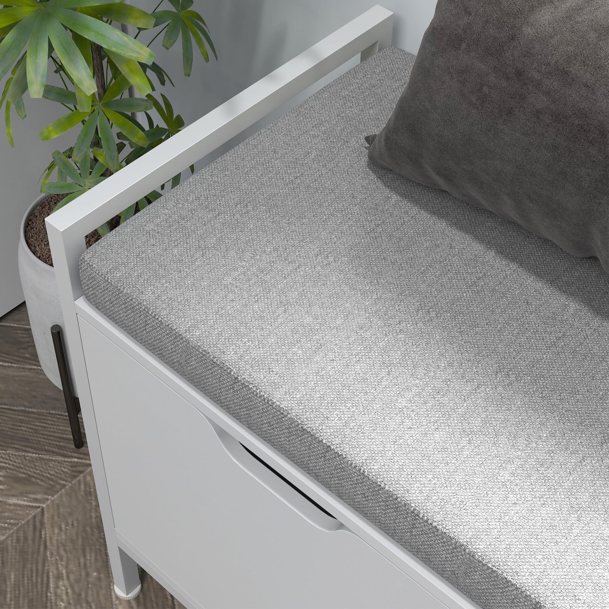 HOMCOM Banco Zapatero con Asiento Cojín Extraíble 84x35x50 cm Blanco | Mueble Zapatero, para 4 Pares de Zapatos, para Entrada Recibidor Salón Pasillo