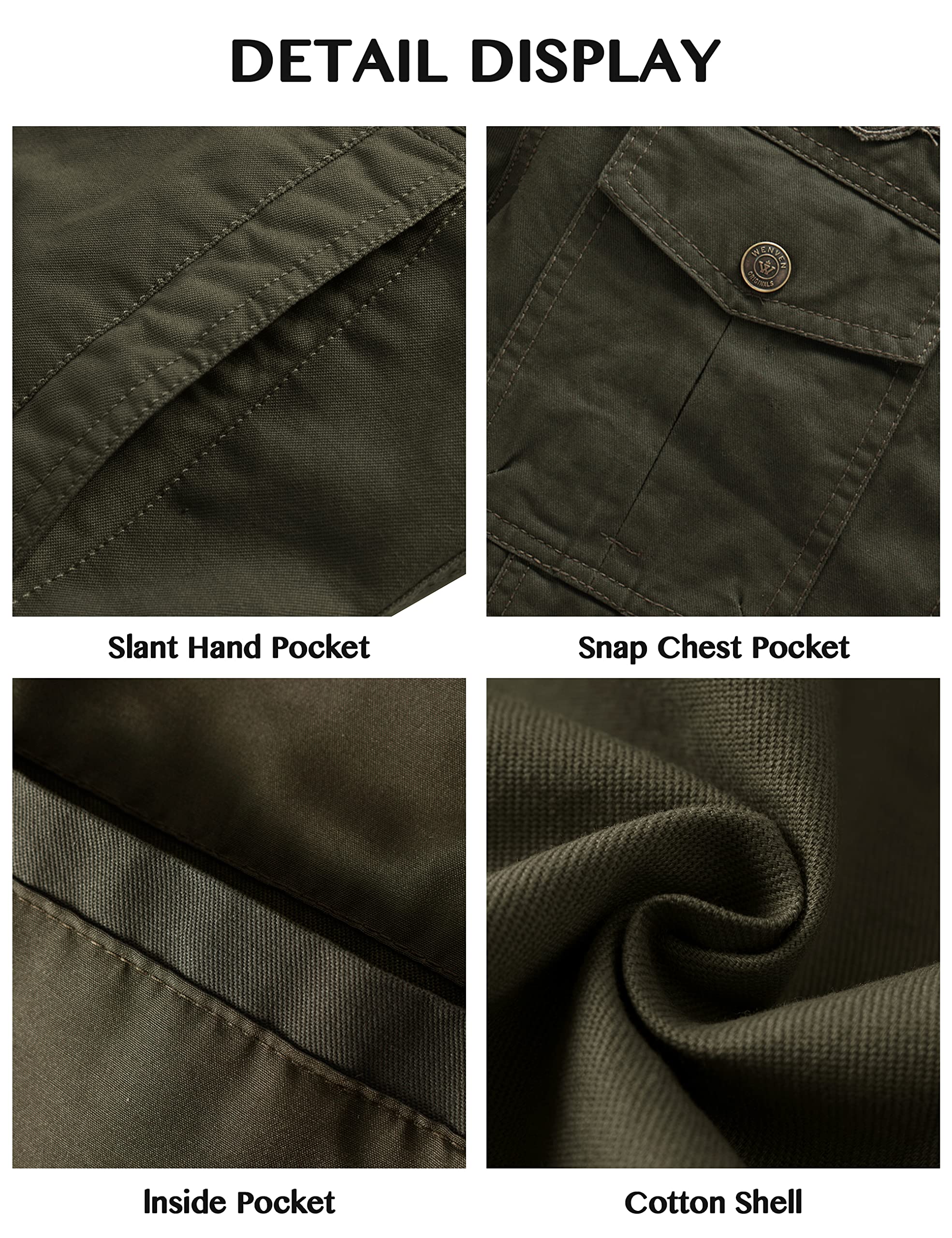 WenVen Giacca da Uomo Classica in Cotone Giubbotto con Zip Antivento Cappotto Casual Tempo Libero Giaccone Leggera Autunnale Uomo
