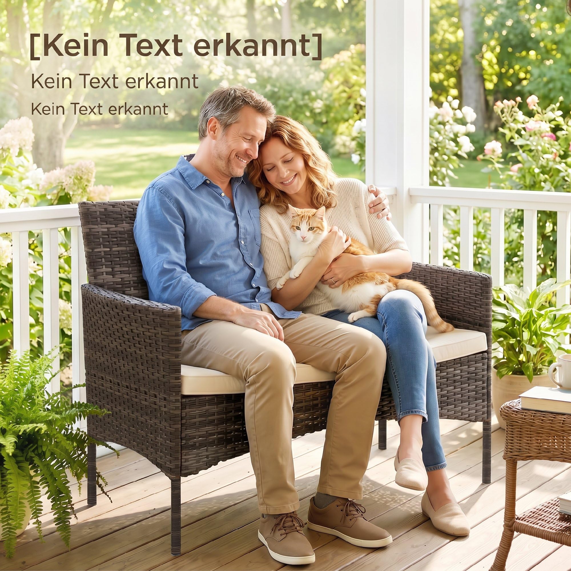Outsunny Gartensofa 2-Sitzer Rattansofa mit Kissen Loungesofa, Wetterfest Couch für Garten Terrasse Balkon, Poly Rattan, Khaki