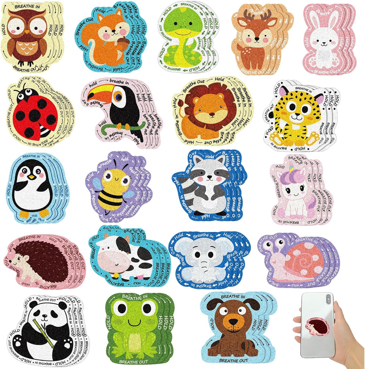 Fulmoon 120 Pcs Anxiety Sensory Stickers Textured Rough Fidgets for Mental Health, Autism & ADHD, Mindfulness Decal for Stress Relief, Supplies for School Counselor(Animal)