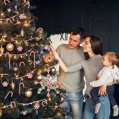 Miniatura 3 de Shappy Juego de 26 adornos de árbol de Navidad con forma de copo de nieve de caramelo, bastones de caramelo de menta, adornos para árbol de Navidad,