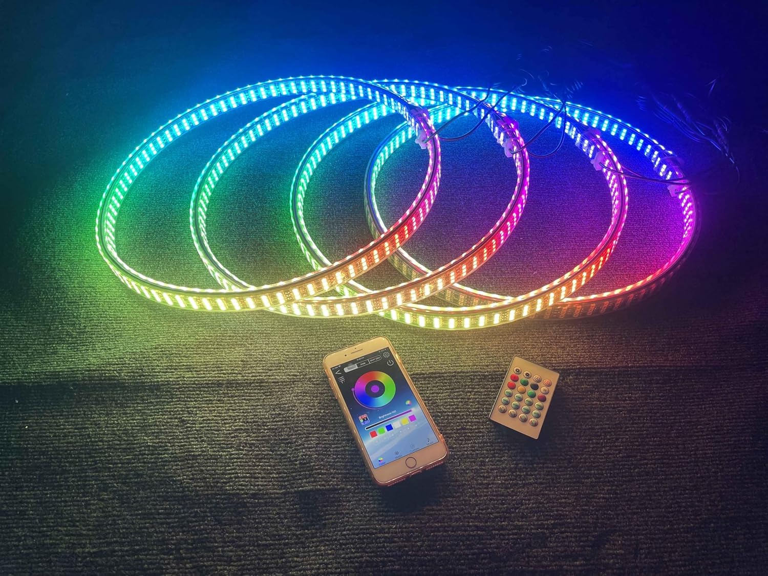 6Rolls Double Sided Treble Row Triple Roll LEDs 15.5" RGB Dream Color Chasing Illuminated Wheel Lights for Car Truck 4pcs Vehicle Lighting Off-Road Bluetooth Remote