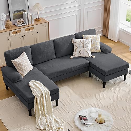 101" Sectional Couches for Living Room, U Shaped Sofa Couch with Double Chaise Lounge, 4-Seat Sofa Set with Chenille Fabric for Modern Apartment & Small Space, Removable Cushions, Grey
