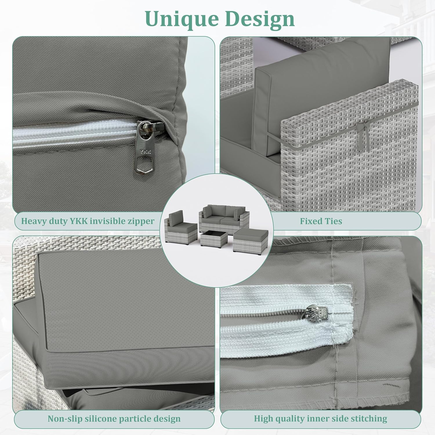 9 Pcs Outdoor Patio Cushions Covers Replacement Waterproof with Zipper for 5 Pcs Patio Furniture Set, Covers Only