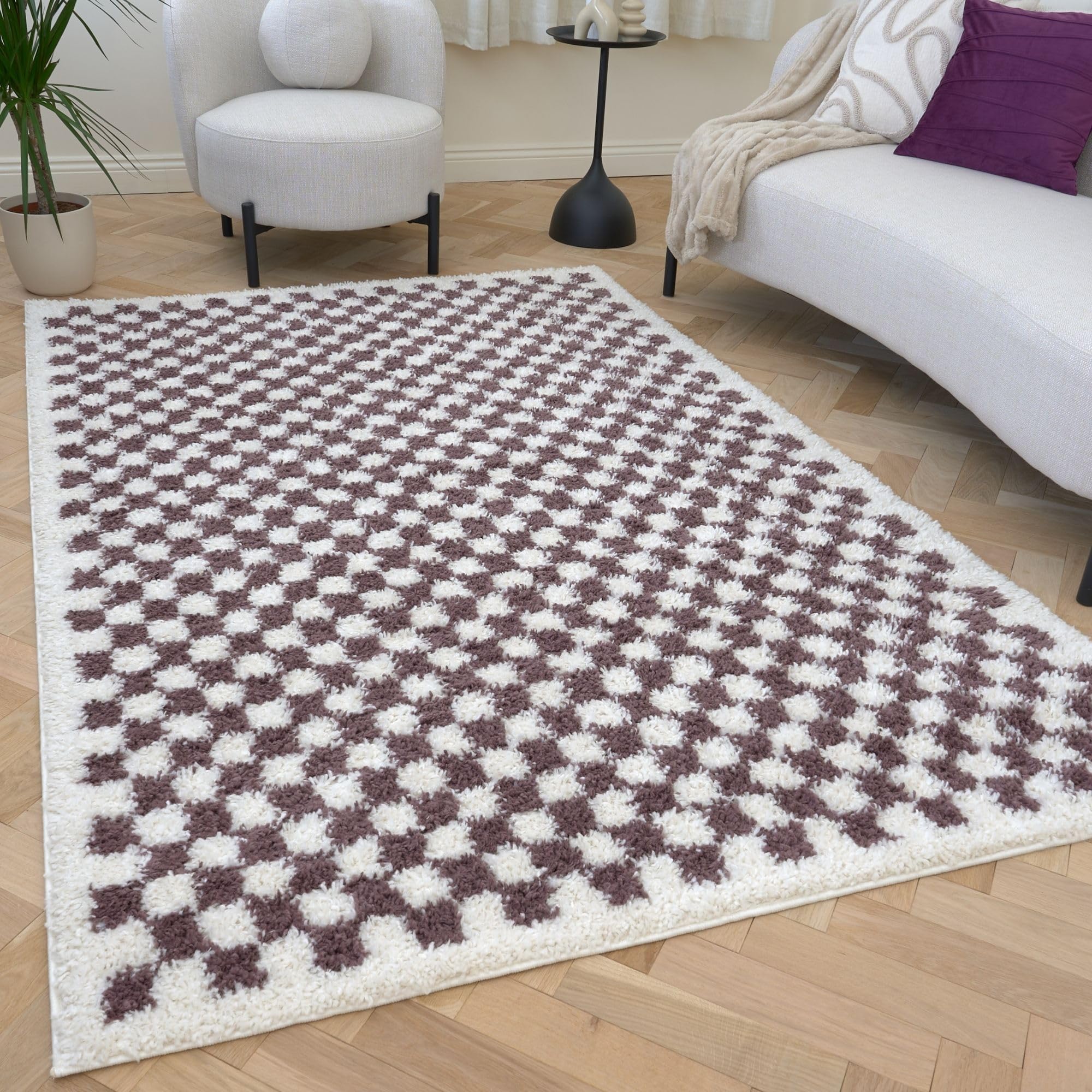 Rackhams Purple Moodi Shaggy Mosscheck Rug - 200X290 Cm