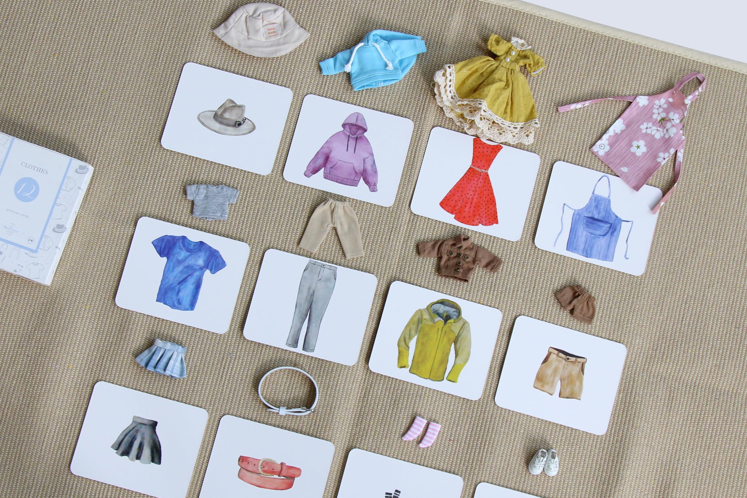 Montessori Language Materials Objects with Similar Cards 12pcs Mini Clothing Replicas with Cards - Image 2