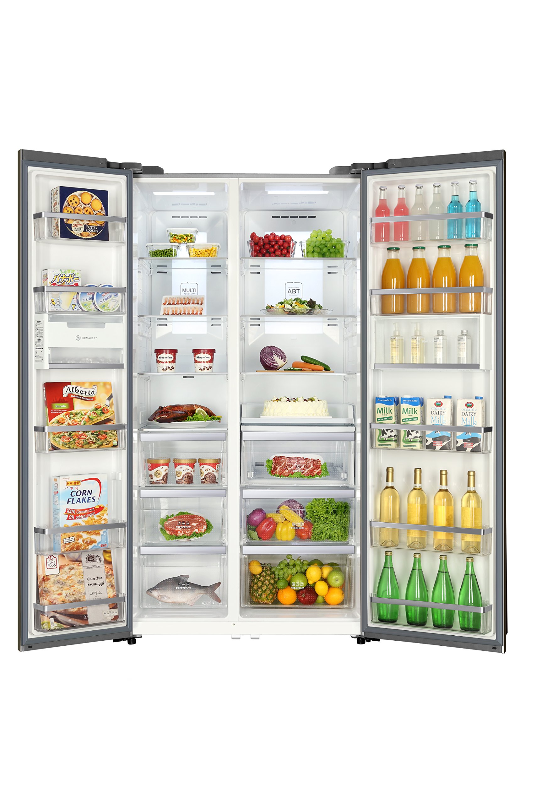 Haier HRF-de 800dgs8 Side by Side/A + + +/190 cm de hauteur/347 kWh/457 L Partie de refroidissement/335 L Partie Congélateur/Total Nofrost jamais abtauen/Façade en verre dans wertiger aspect métal