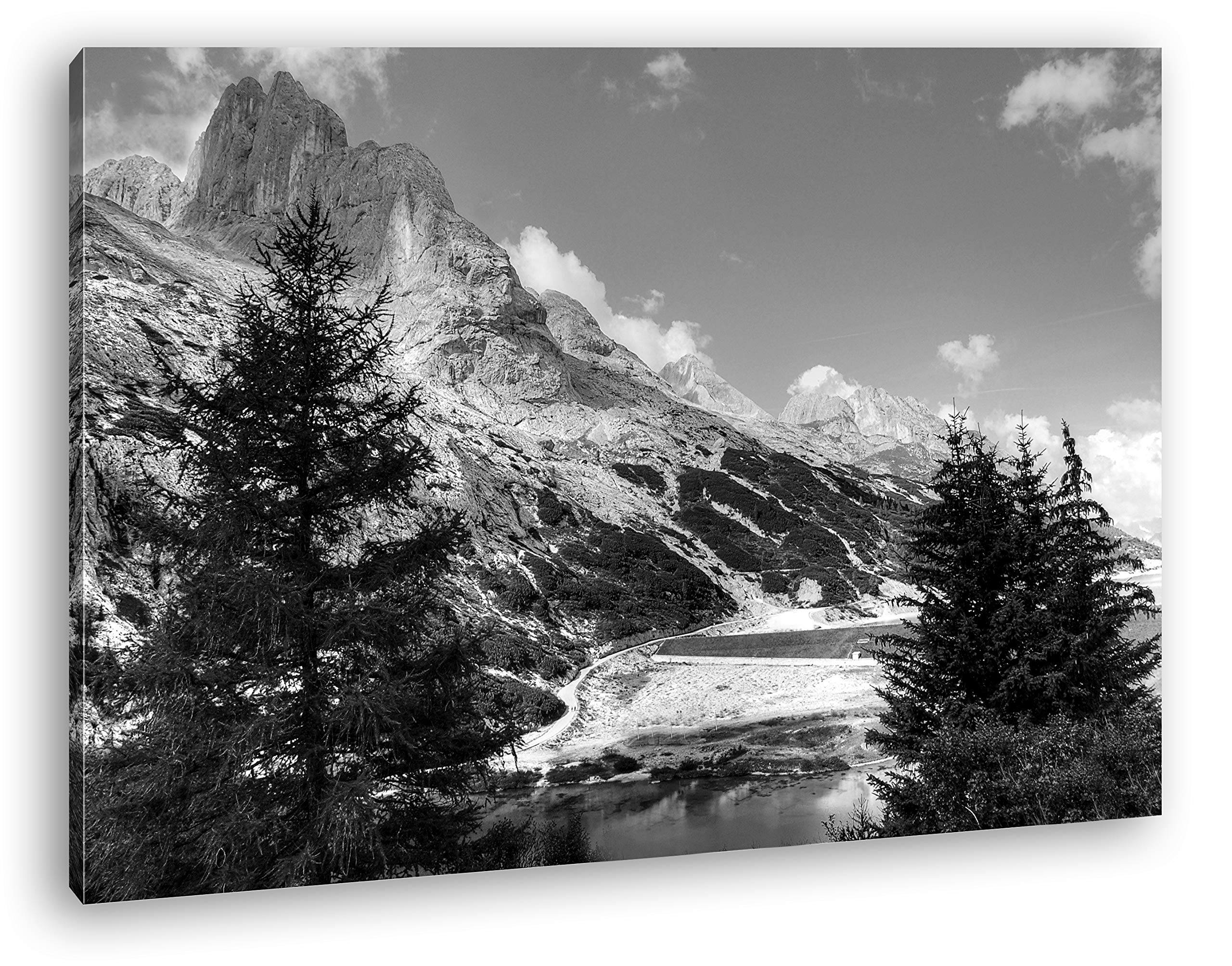 Leinwandbild Berge in Südtirol – Majestätische Höhen Format: 120x80 cm Effekt: Schwarz&Weiß XXL Kunstdruck Bild auf Keilrahmen/Wandbild/Wohnzimmer Deko