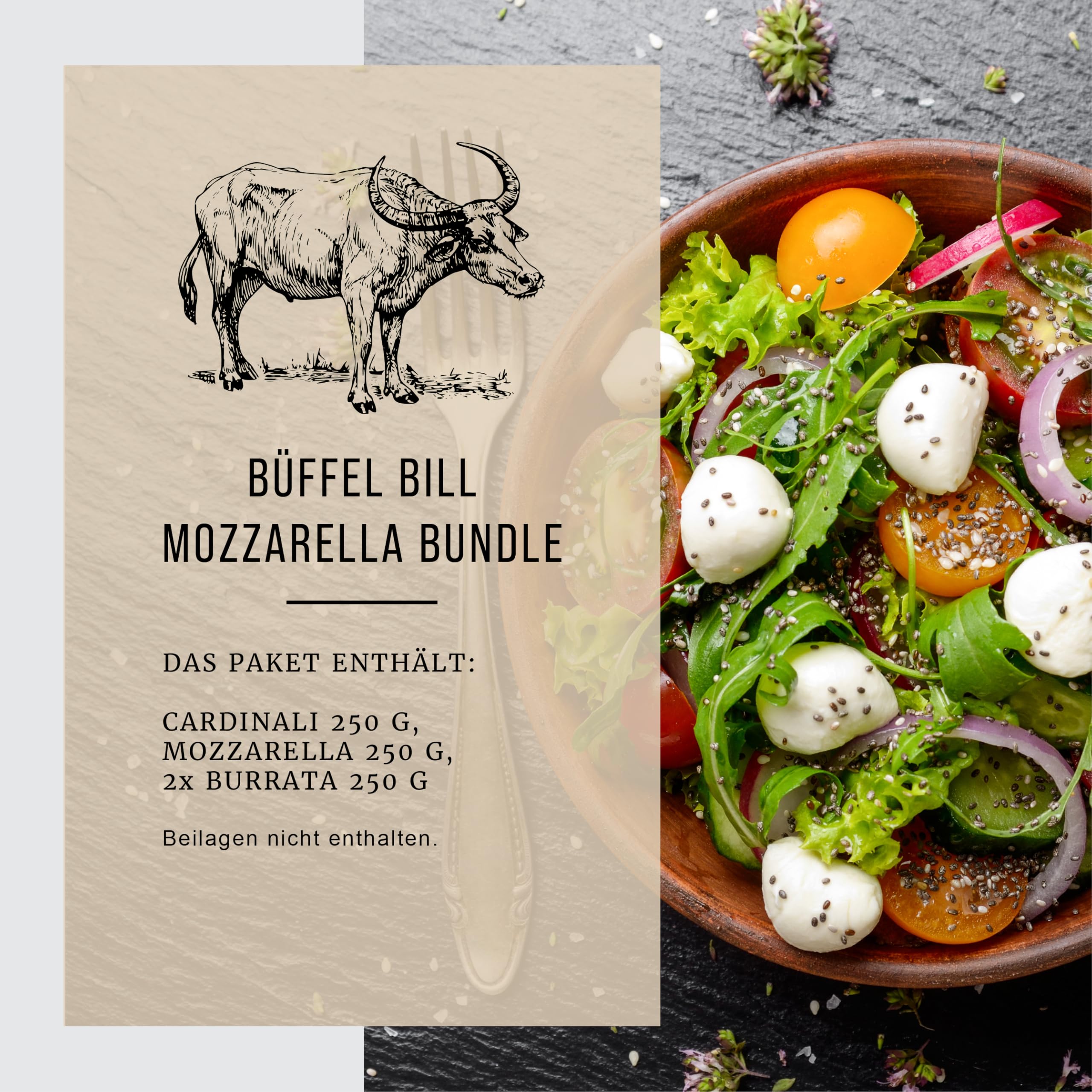 Büffel Bill Mozzarella Bundle - Feinschmecker-Paket für Genießer, Original vom italienischen Wasserbüffel, Cardinali, Büffel Mozzarella und Burrata