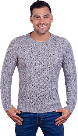 Handmade Warm Irish Aran Alpaca Sweater for Men - Nordic Pullover in Alpaca Wool