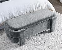 Vista 12 de LKTART Banco otomano tapizado de tela de lino con gran espacio de almacenamiento, banco de almacenamiento para sala de estar, entrada, color beige