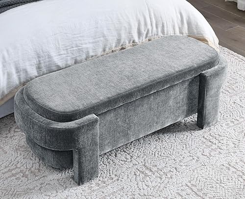 Miniatura 12 de LKTART Banco otomano tapizado de tela de lino con gran espacio de almacenamiento, banco de almacenamiento para sala de estar, entrada, color beige