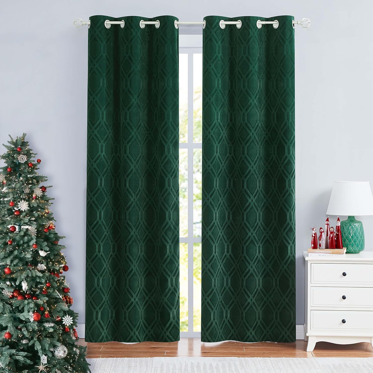 Nottingson Home Velvet Dark Green Curtains 108 Inches Long for Bedroom