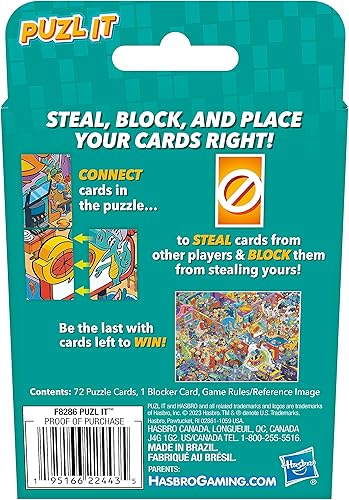 Miniatura 12 de Hasbro Gaming Puzl It - Juego de cartas de rompecabezas competitivo, juegos para niños y familiares, de 2 a 6 jugadores, tema de fiesta de pizza,