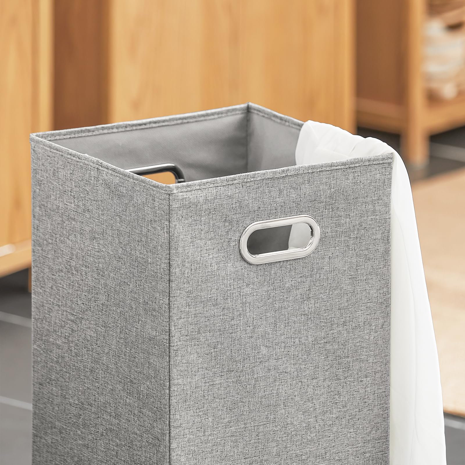 BZR96 N Wäscheschrank mit Korb für Badezimmer, Naturholz-Finish, 40 x 35 x 90 cm