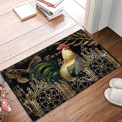Tapete de baño con diseño vintage de gallo y mariposas doradas antideslizante tapete absorbente para el suelo decoración del hogar para cocina