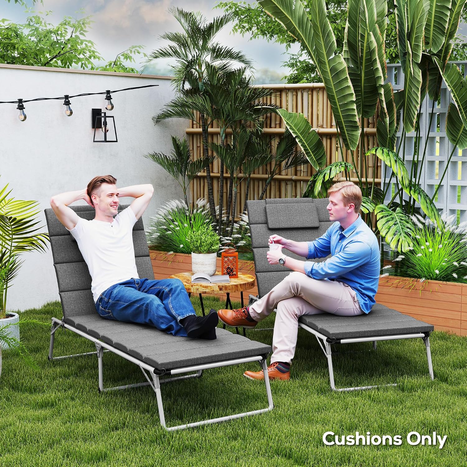 Outsunny Outdoor Lounge Chair Cushion Set of 2, 80" x 26" UPF50+ 230gsm Olefin and 25D High-Density Foam, Foldable Patio Chaise Lounge Cushion Set, Fade Resistant for Lawn Pool, Charcoal Gray