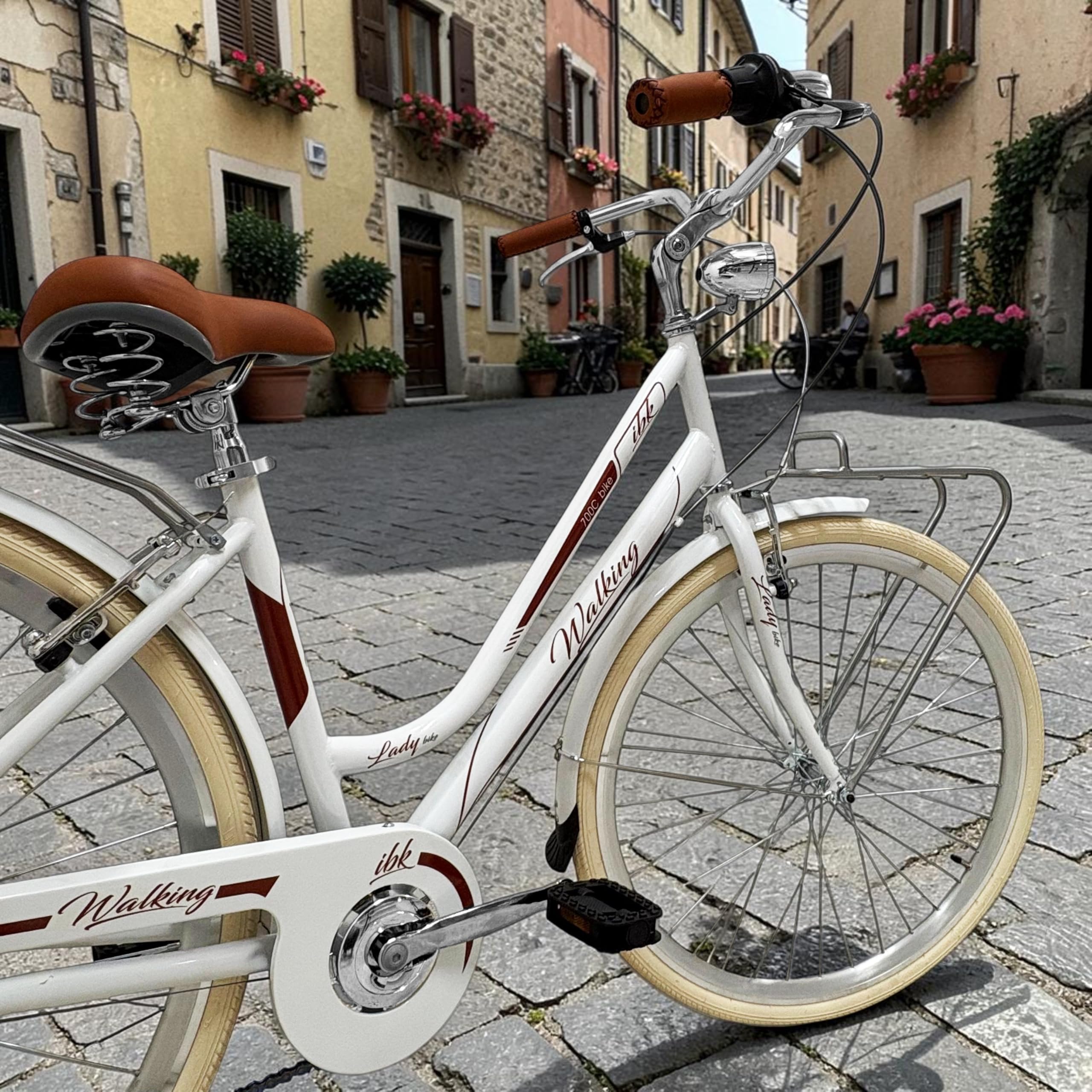 IBK Walking City Bike 28'' da Donna, Bicicletta da Passeggio, Cambio professionale 7 Velocità, Portapacchi e Porta Cestino inclusi