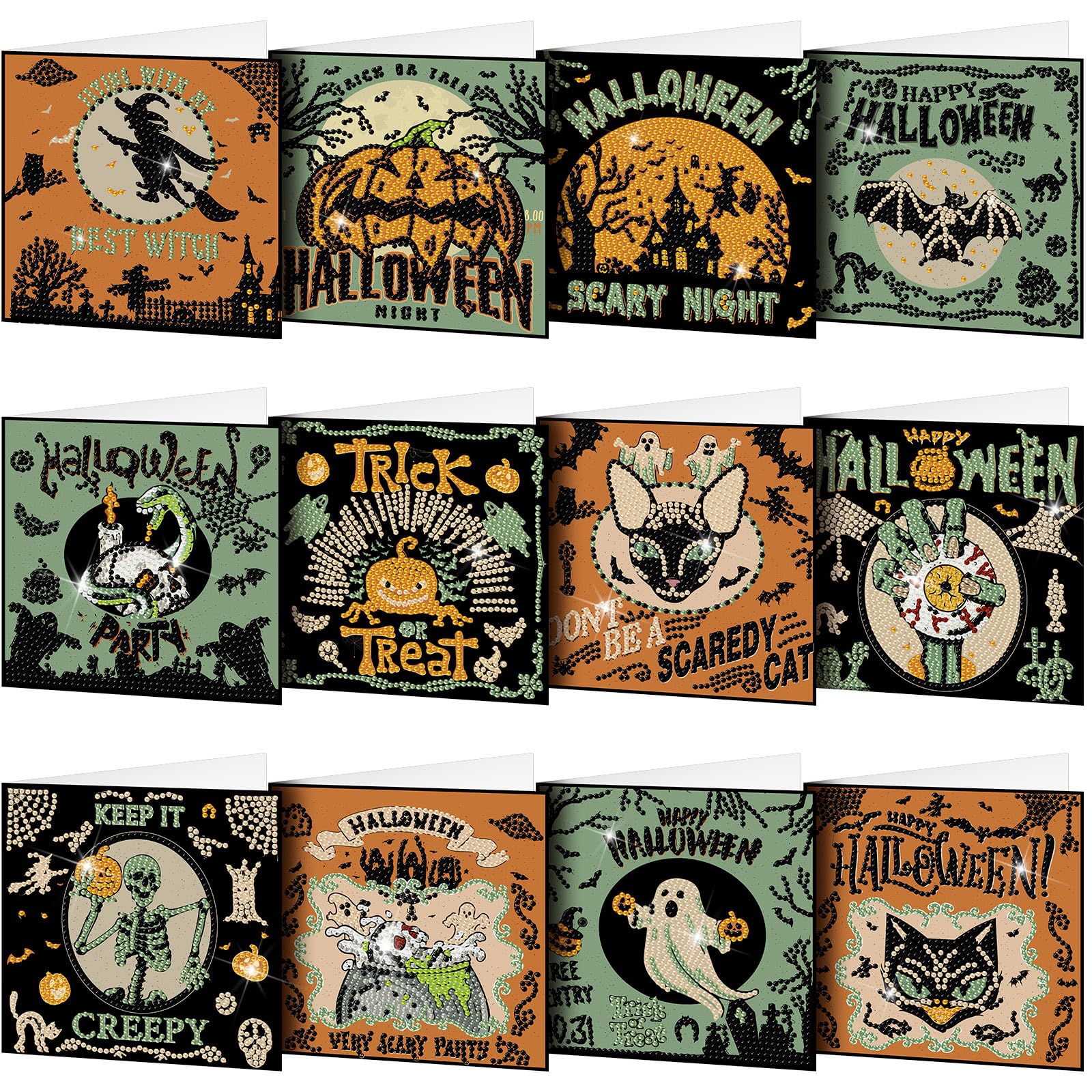 Saillong 12 Pack Vintage Halloween Diamond Painting Greeting Cards