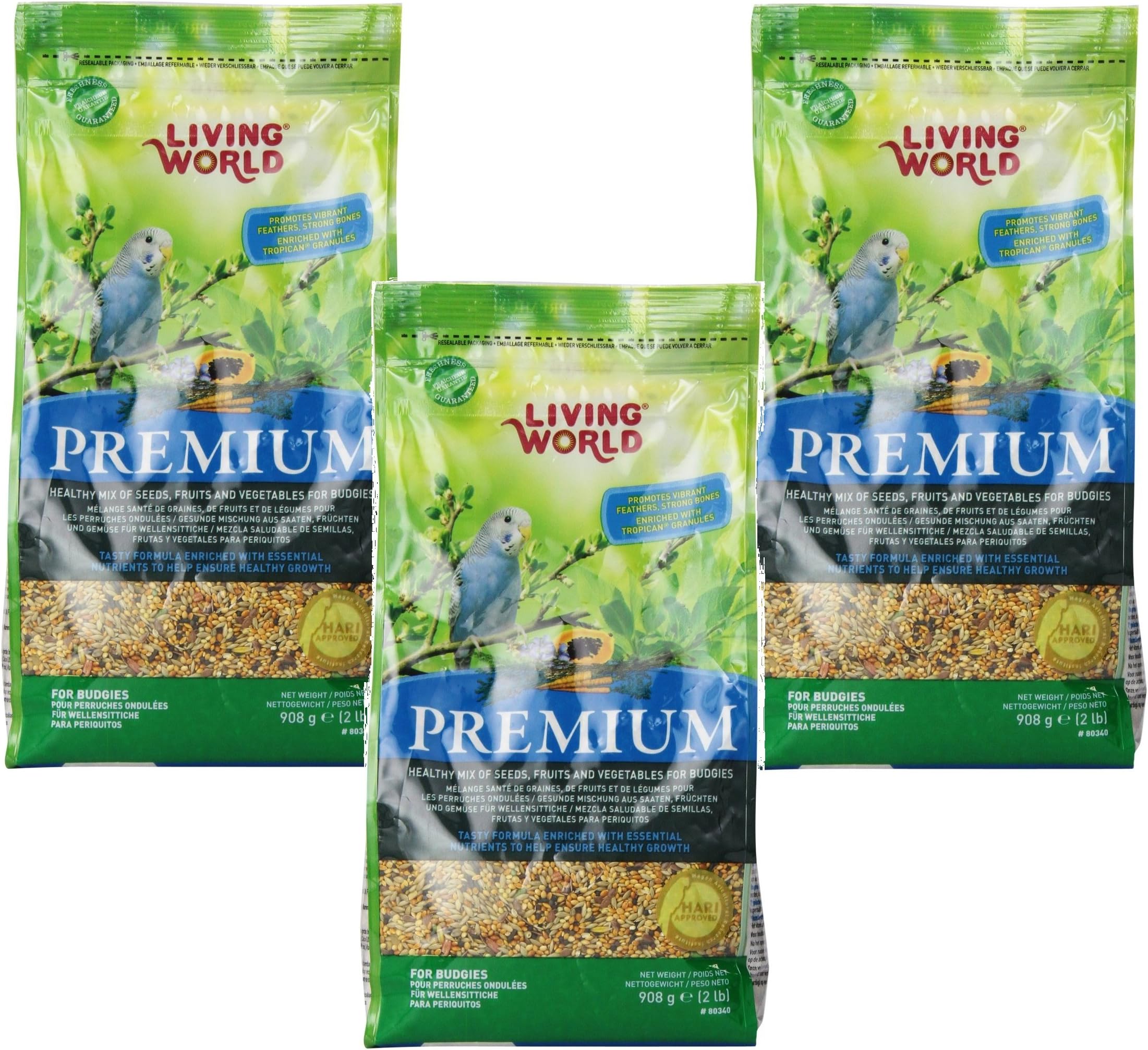 (3 Pack) Living World Premium Parakeet/Budgie Mix, 2 Pounds each
