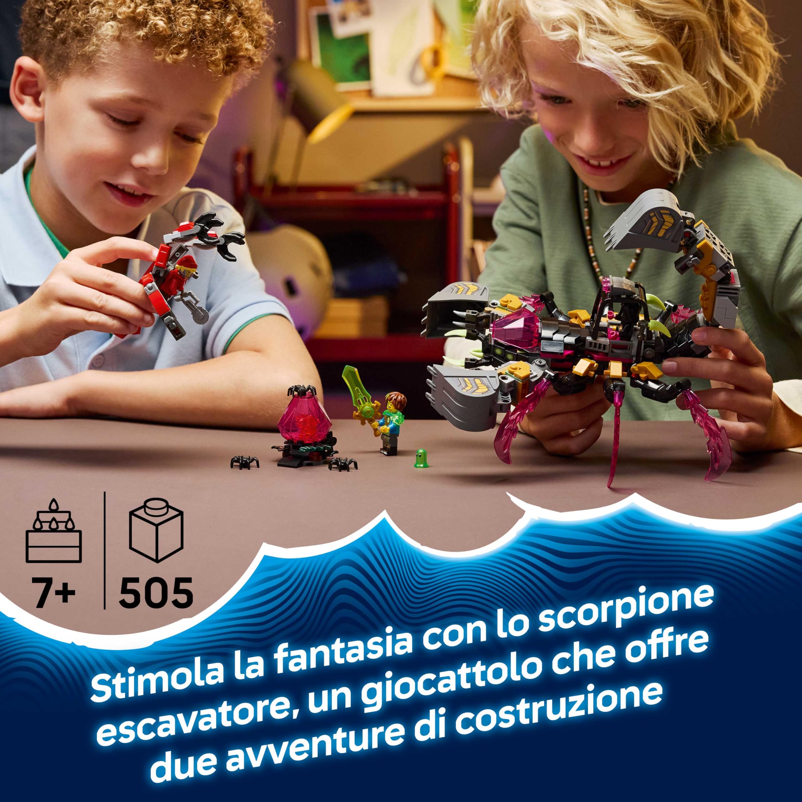 LEGO DREAMZzz 2 in 1 Scorpione Escavatore Giocattolo - Trasformabile in Figura di Vespa - con 3 Minifigure e Creatura del Tesoro Arancione da Collezione - Regalo per Bambini da 7 Anni in su - 71513