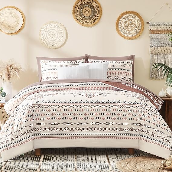 Geniospin Full Comforter Set - 7 Pieces Bed in a Bag, Comfortable Western Bedding Sets for All Seasons, Lightweight Soft Boho Comforter Bed Set with Sheets, Pillowcases & Shams