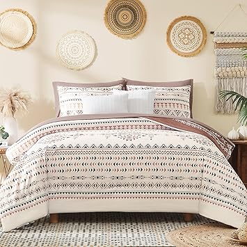 Geniospin Full Comforter Set - 7 Pieces Bed in a Bag, Comfortable Western Bedding Sets for All Seasons, Lightweight Soft Boho Comforter Bed Set with Sheets, Pillowcases & Shams