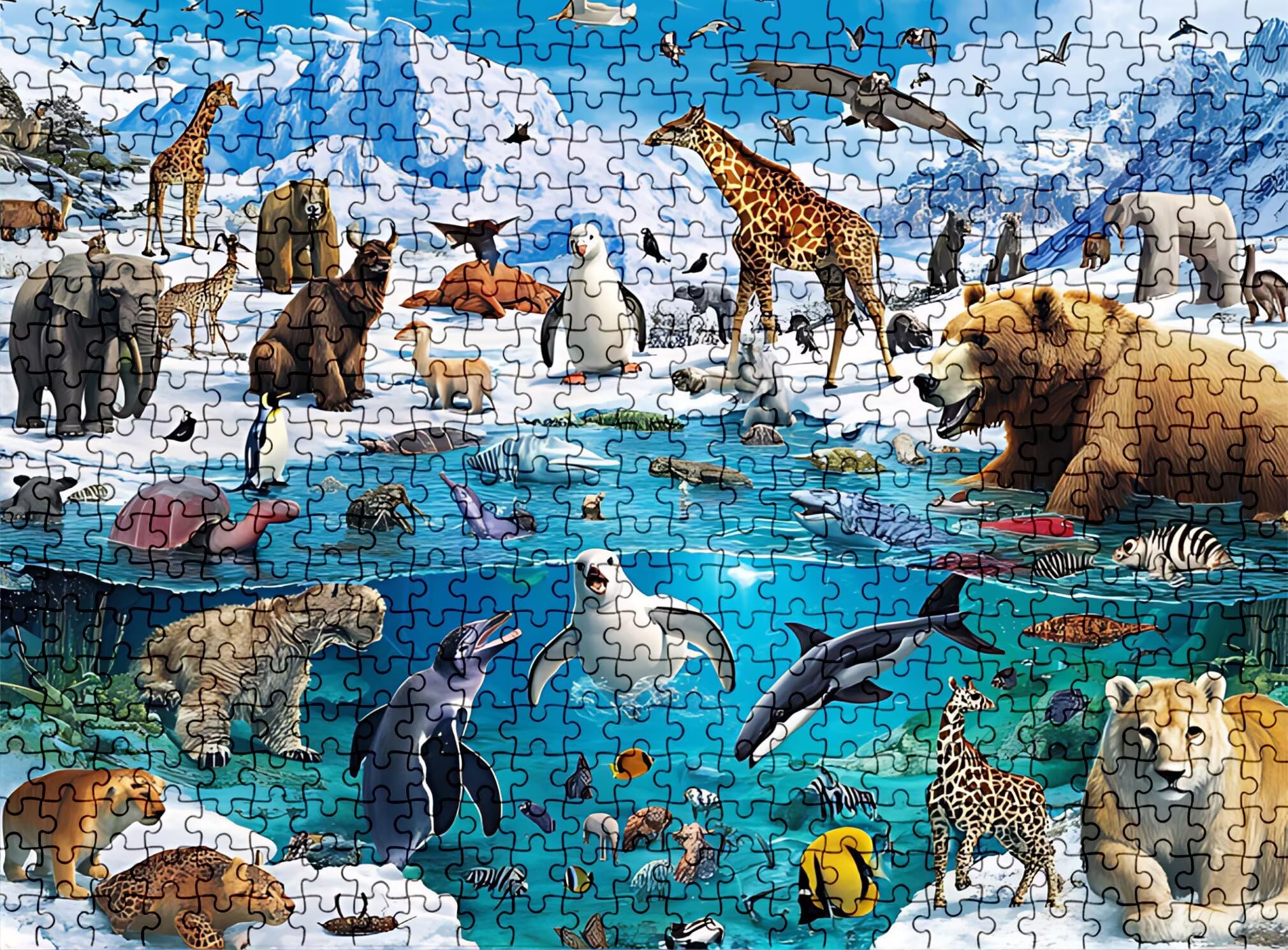 Puzzle 5000 elementów, drewniane puzzle dla dorosłych, zwierzęta, krajobraz, 2 imponujące, klasyczne puzzle 156,5 x 105,5 cm, gra rodzinna, puzzle redukujące stres gra myśląca, dekoracja domu w0-150