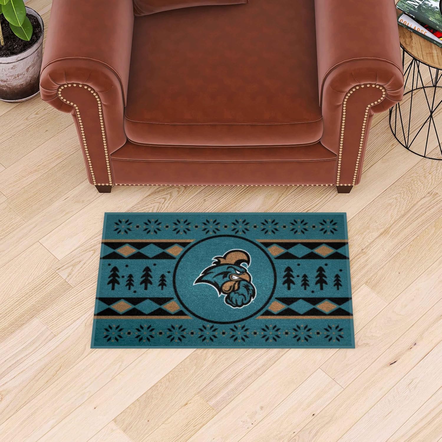 FANMATS 38384 NCAA - Coastal Carolina Chanticleers Holiday Sweater Starter Mat Accent Rug - 19in. x 30in.| Sports Fan Home Decor Rug and Tailgating Mat