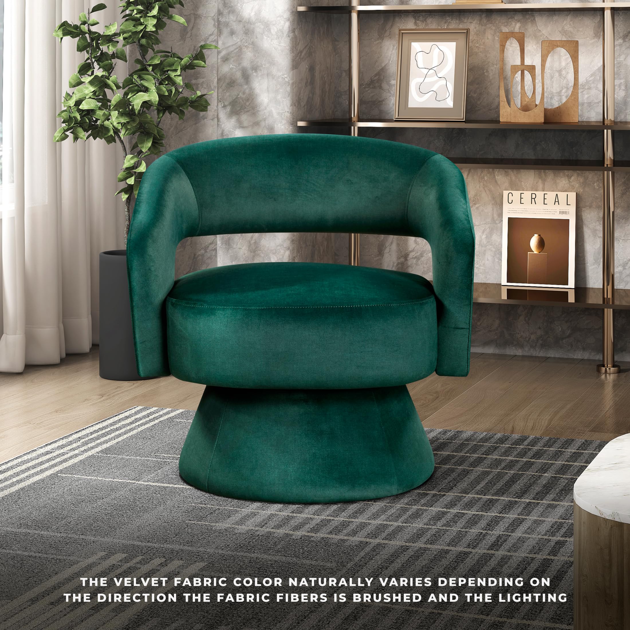 Lexicon 360 Degree Swivel Accent Chair, Modern Comfy Velvet Round Barrel Chair, - product photo