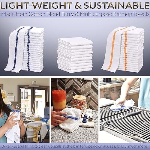 Miniatura 9 de GOLD TEXTILES New Cotton Blend White Restaurant Bar Mops Toallas de cocina (60, rayas verdes)