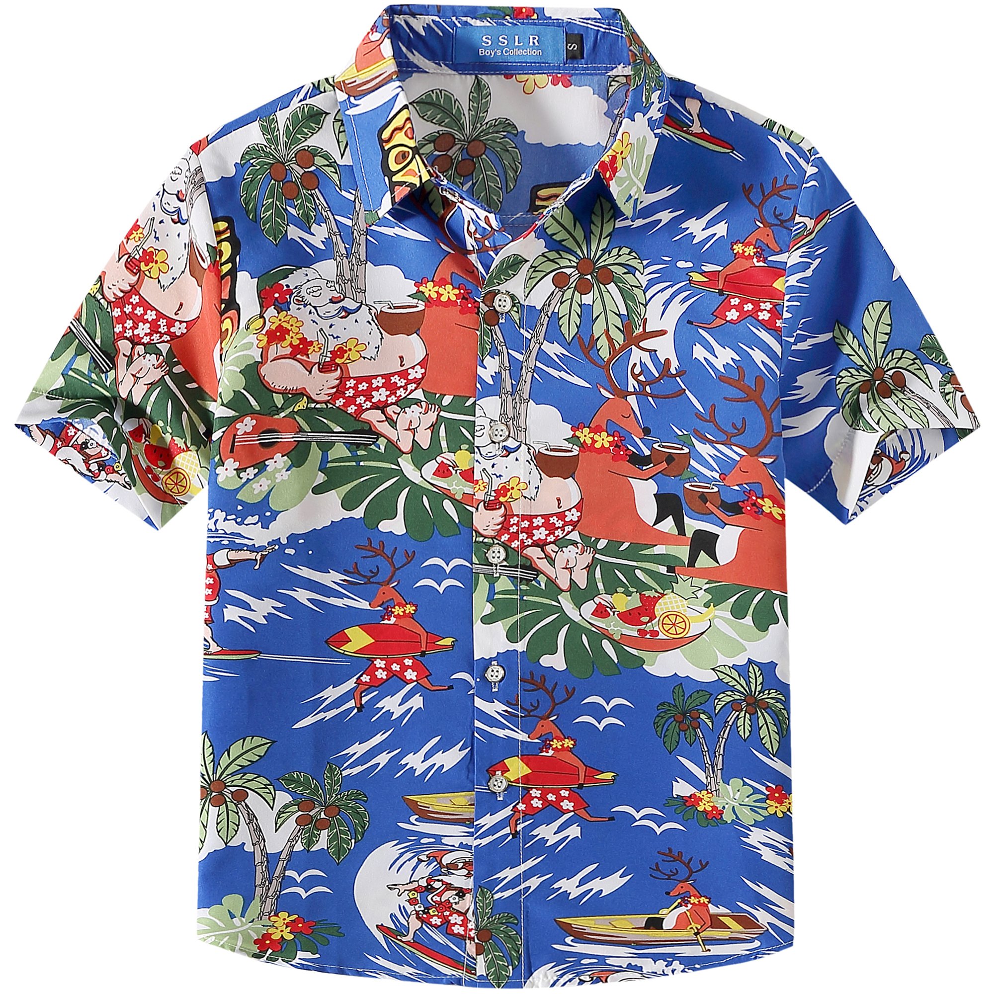 SSLR Big Boys' Santa Claus Party Tropical Ugly Hawaiian Christmas Shirts