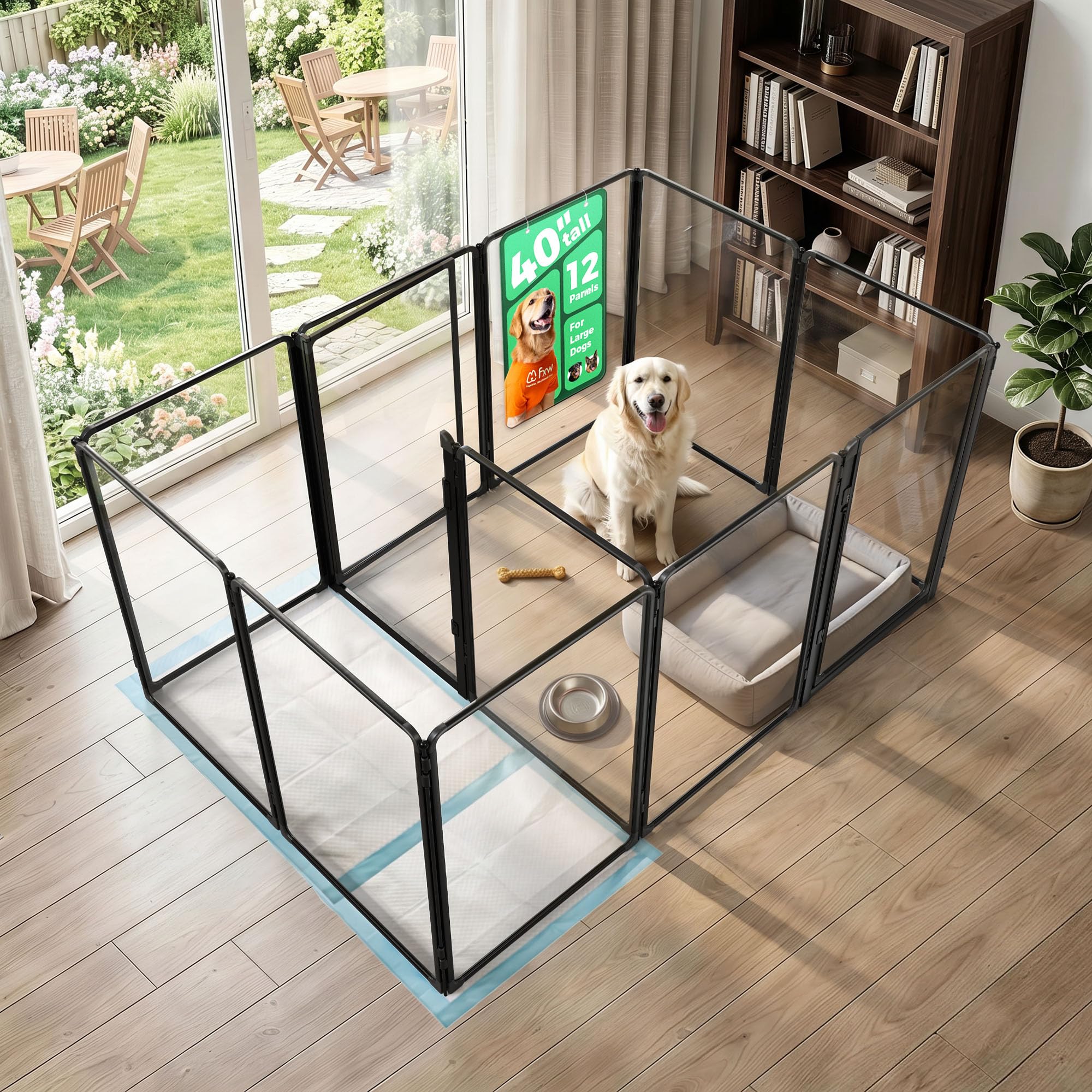 FXW AuraSpace Pro Clear Acrylic Indoor Dog Playpen, 40" H, 12 Panels
