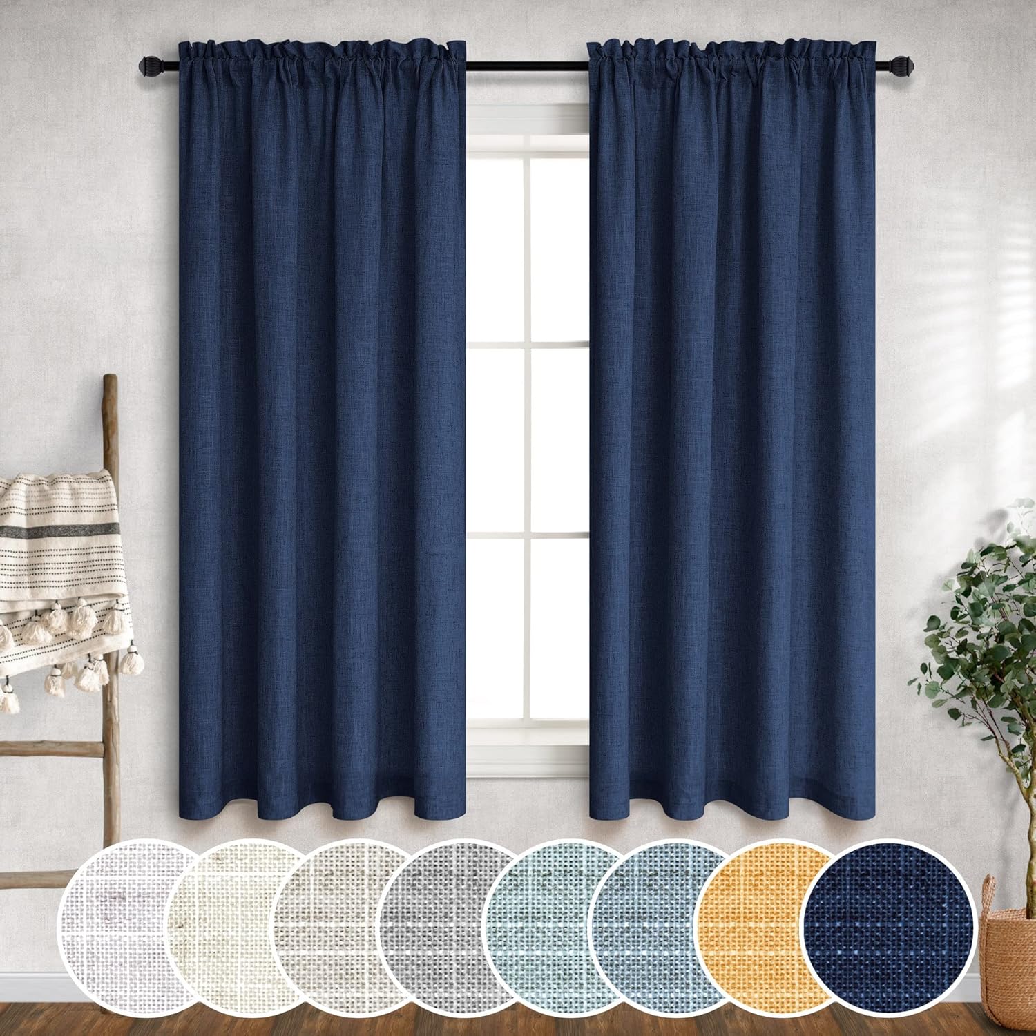 Navy Blue Sheer Curtains 45 Inches Long for Kitchen Set of
