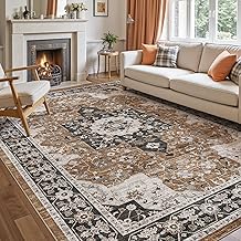 DEXI Area Rugs for Living Room 244 x 305cm, Non-slip Washable Carpet, Super Soft and Thin Pile Floor Mat Rug for Bedroom, Dining, Brown