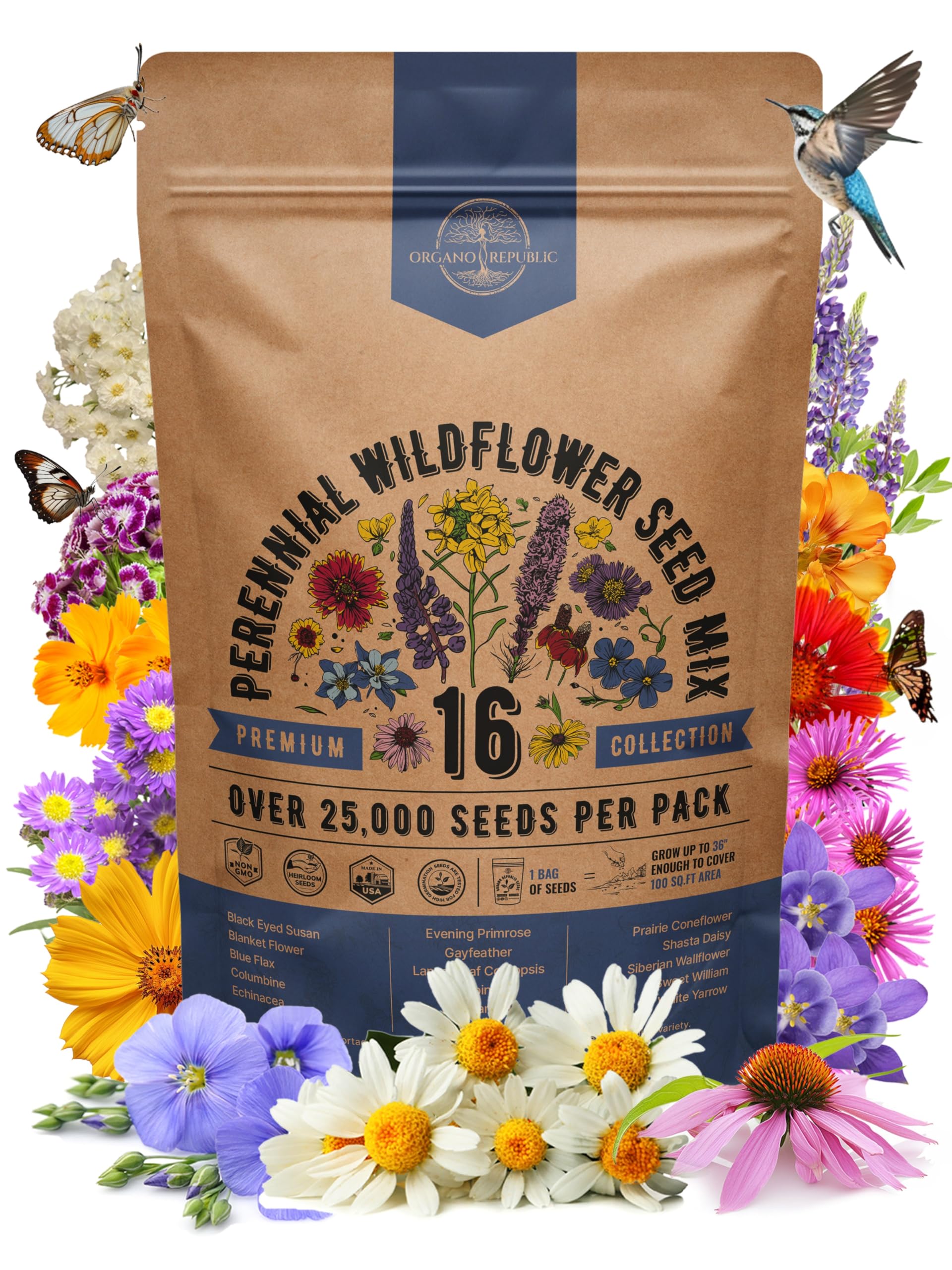 Organo Republic 16 Perennial Wildflower Seeds Mix