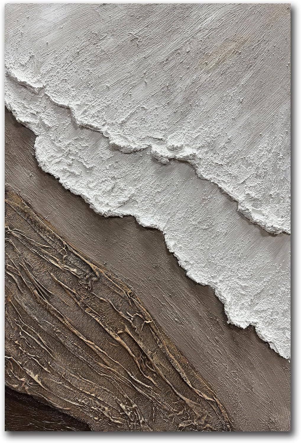 AZAVY Art,24X36Inch Hand-Painted Textured White Art Oil Painting Decorative Modern artwork Abstract Wave Vertical Wall Art Stretched and Framed Ready to Hang