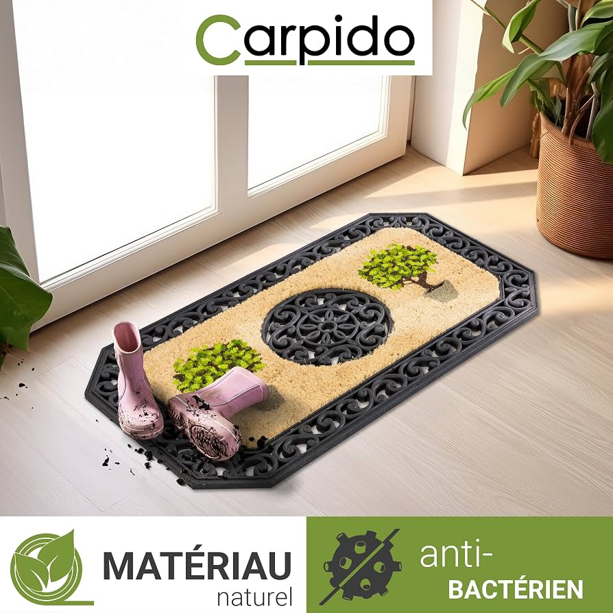 Paillasson En Coco Carpido - Motif Arbres Ronds, 45x75 Cm, Lot De 2, Antidérapant, Pour Intérieur/extérieur Couvert